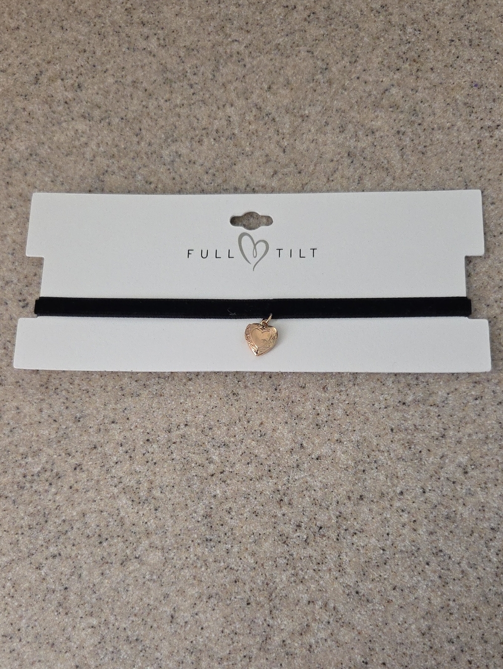 Full Tilt Black Velvet Choker with Gold Heart Locket NEW